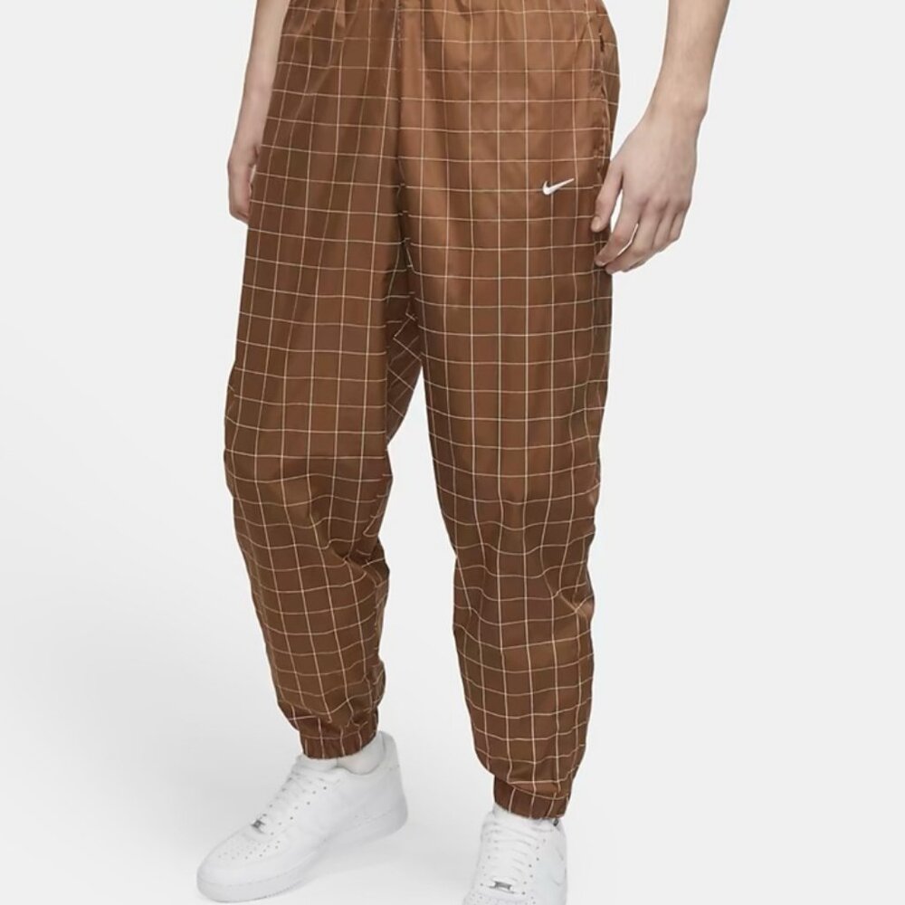 Nike Men's Brown Grid Pattern Jogger Sweatpants Athletic Casual Pants